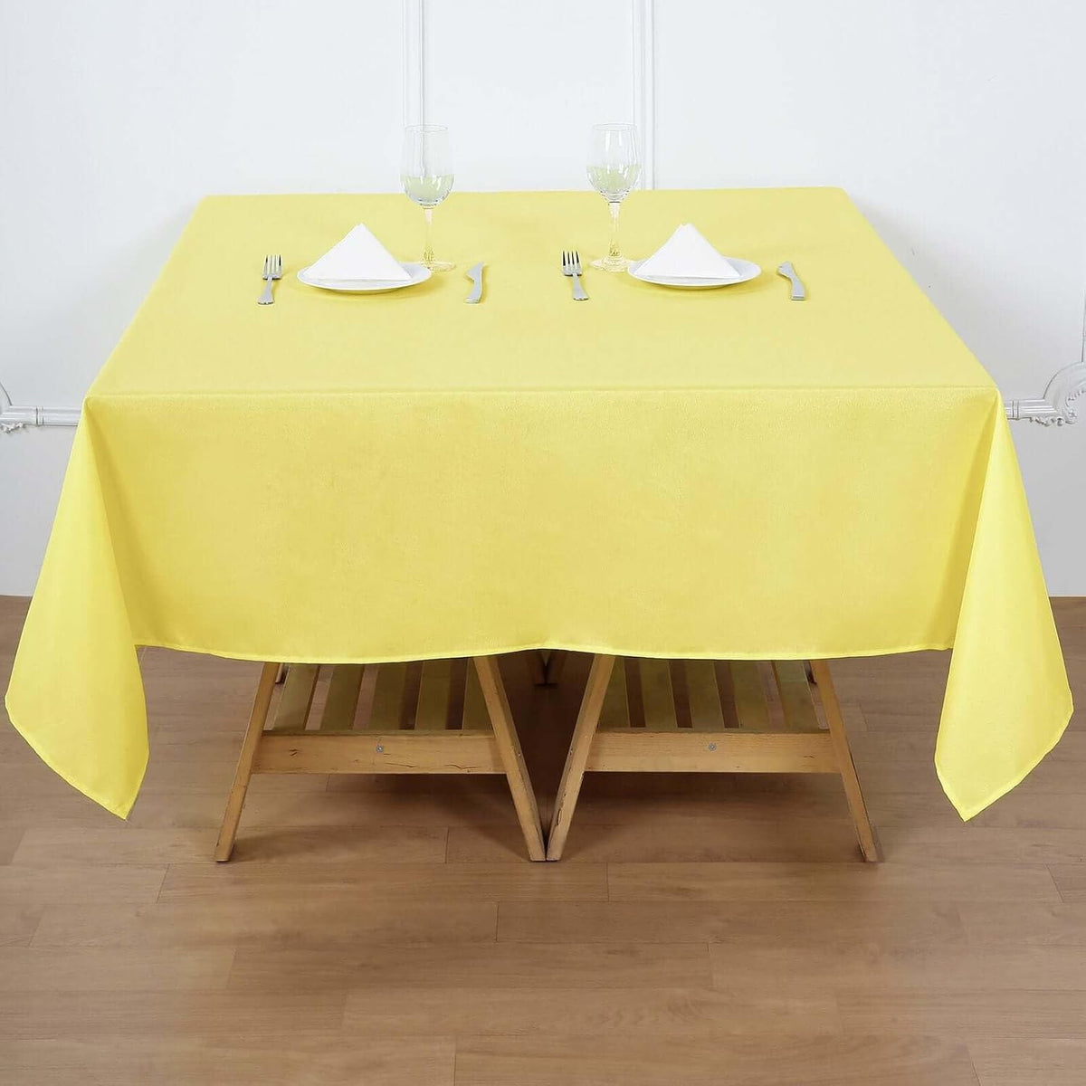 Efavormart 70" Yellow Square Polyester Tablecloth for Dining Table, Wedding, Party, Event, Banquet
