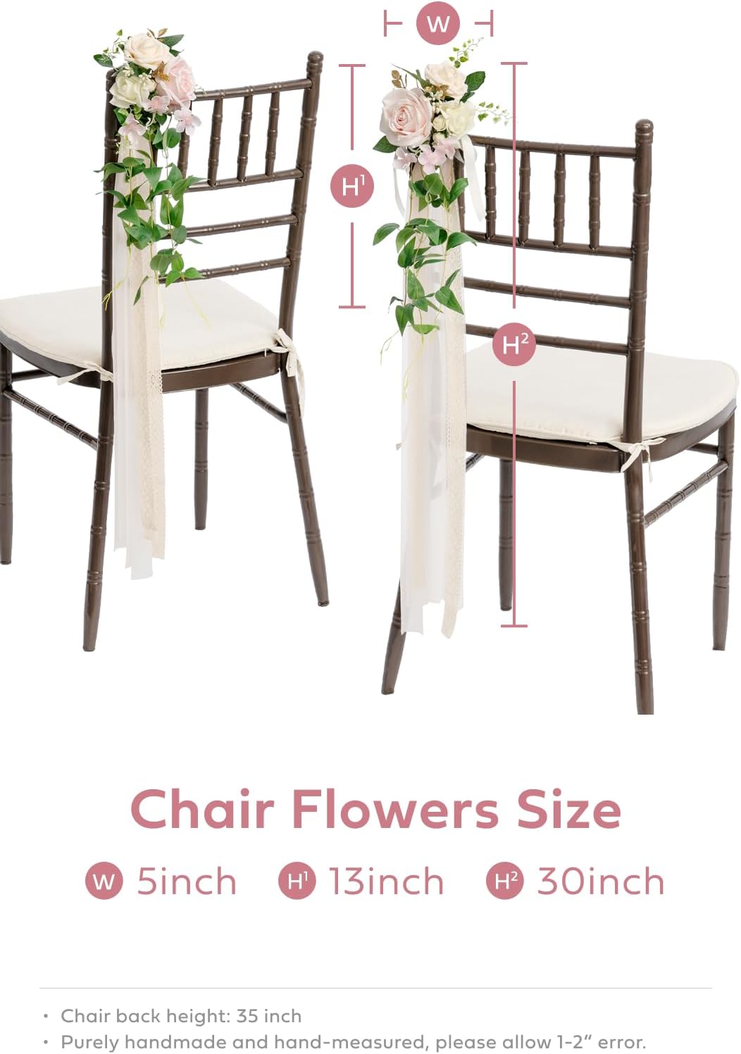 Ling's Moment 8pcs Wedding Artificial Aisle Pew Flowers Chair Decorations Arrangements with Chiffon
