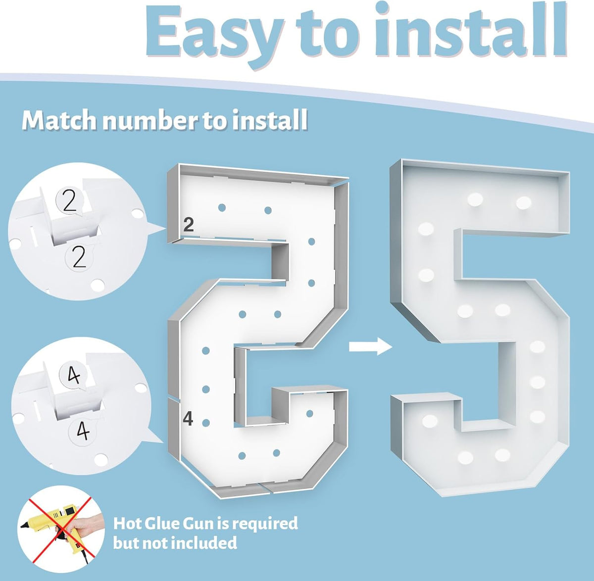 4FT Marquee Light Up Numbers - Cool White Light Up Numbers 5 with Fixed Water Bag, Party Decoration