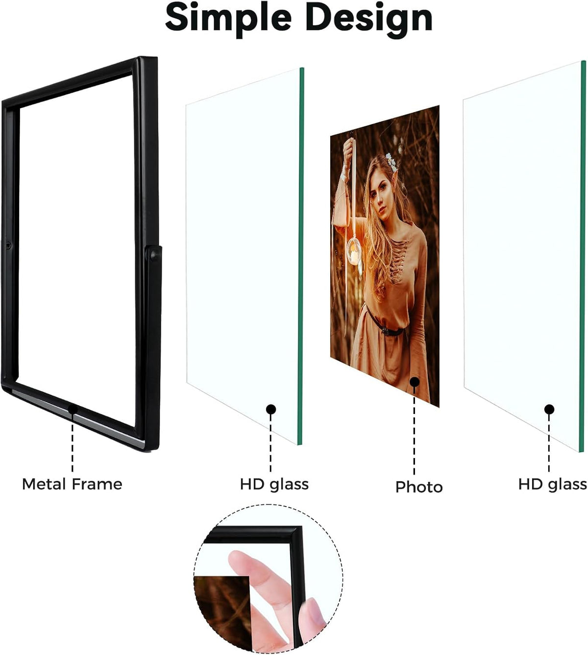 Black Floating Frame (5"x7", Vertical), For Picture 4x6, 3x5, 2x3, Tabletop Shelf Photo Frame