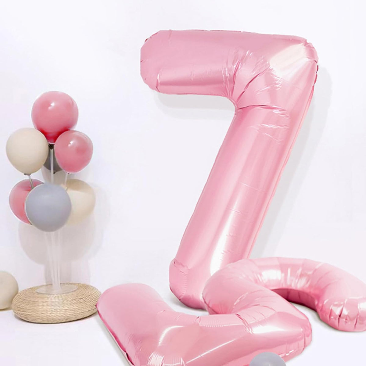 Light Pink Number 7 Balloon 40 Inch Big Self Inflating Foil Number Balloons 0-9, Pastel Pink