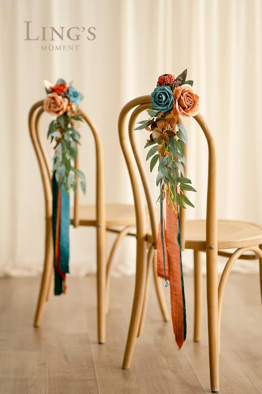 Ling's Moment 8pcs Wedding Artificial Aisle Pew Flowers Chair Decorations Arrangements with Chiffon