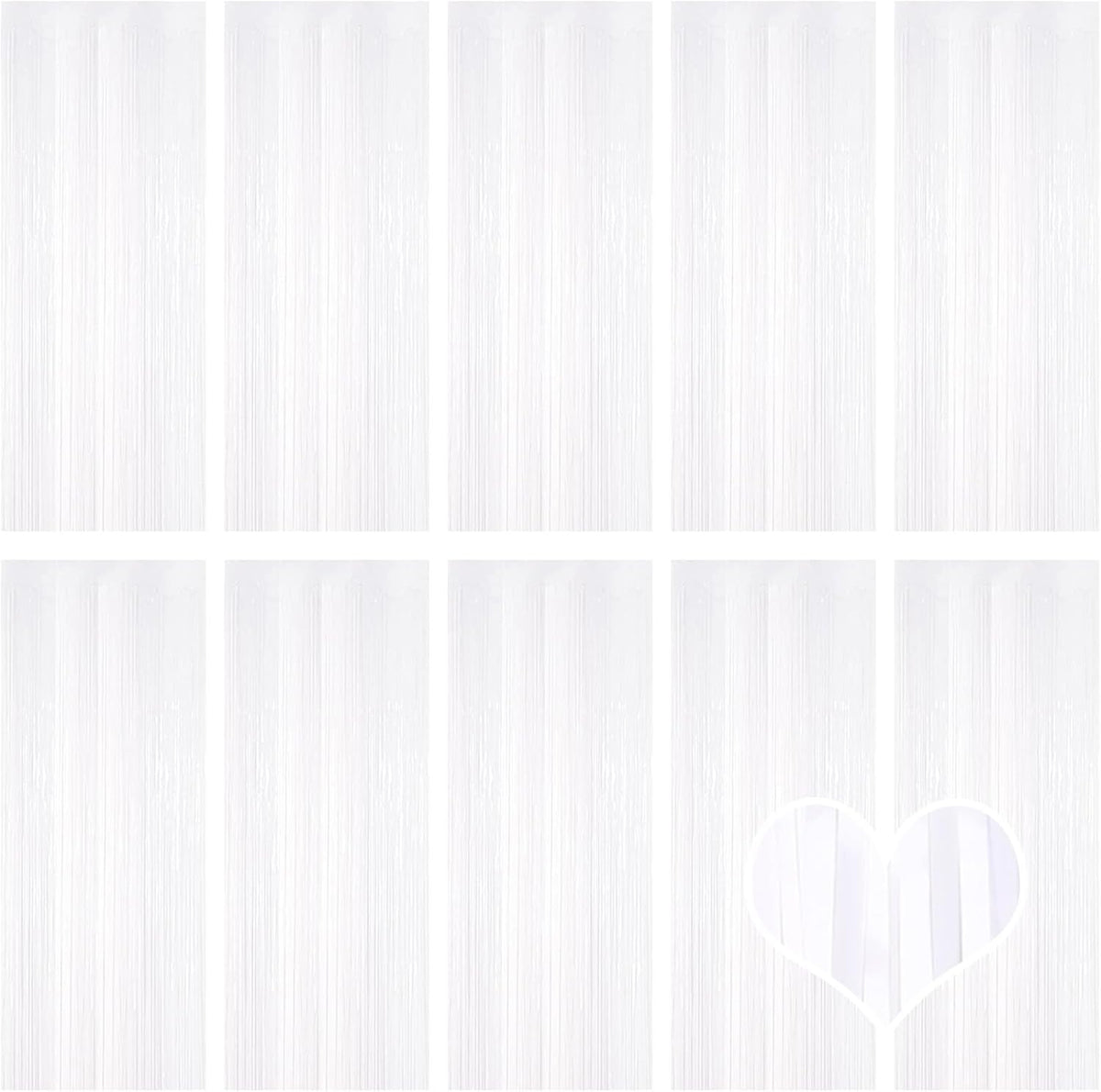 10 Pack White Backdrop Curtain 3.2ft x 8.2ft Metallic Tinsel Foil Fringe Curtains Photo Booth