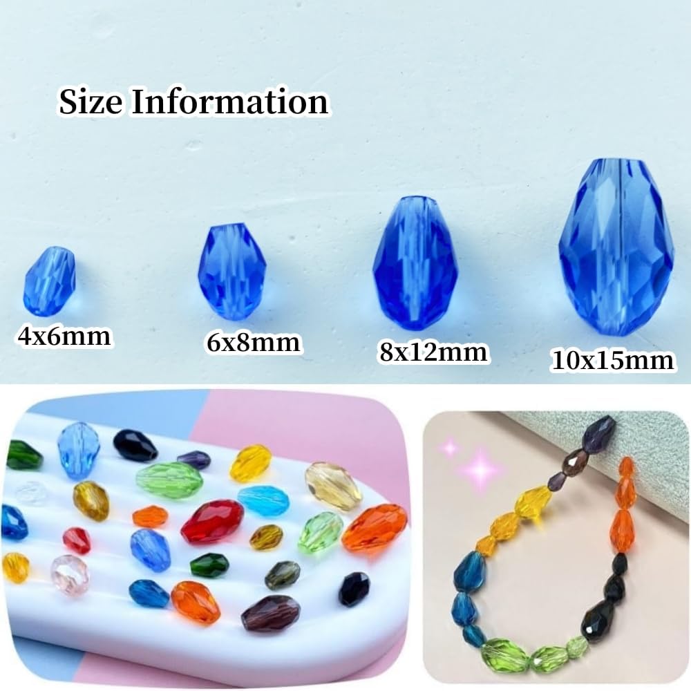 100pcs 8x12mm Teardrop Crystal Glass Beads Vertical Hole Faceted Glass Teardrop Spacer Beads for