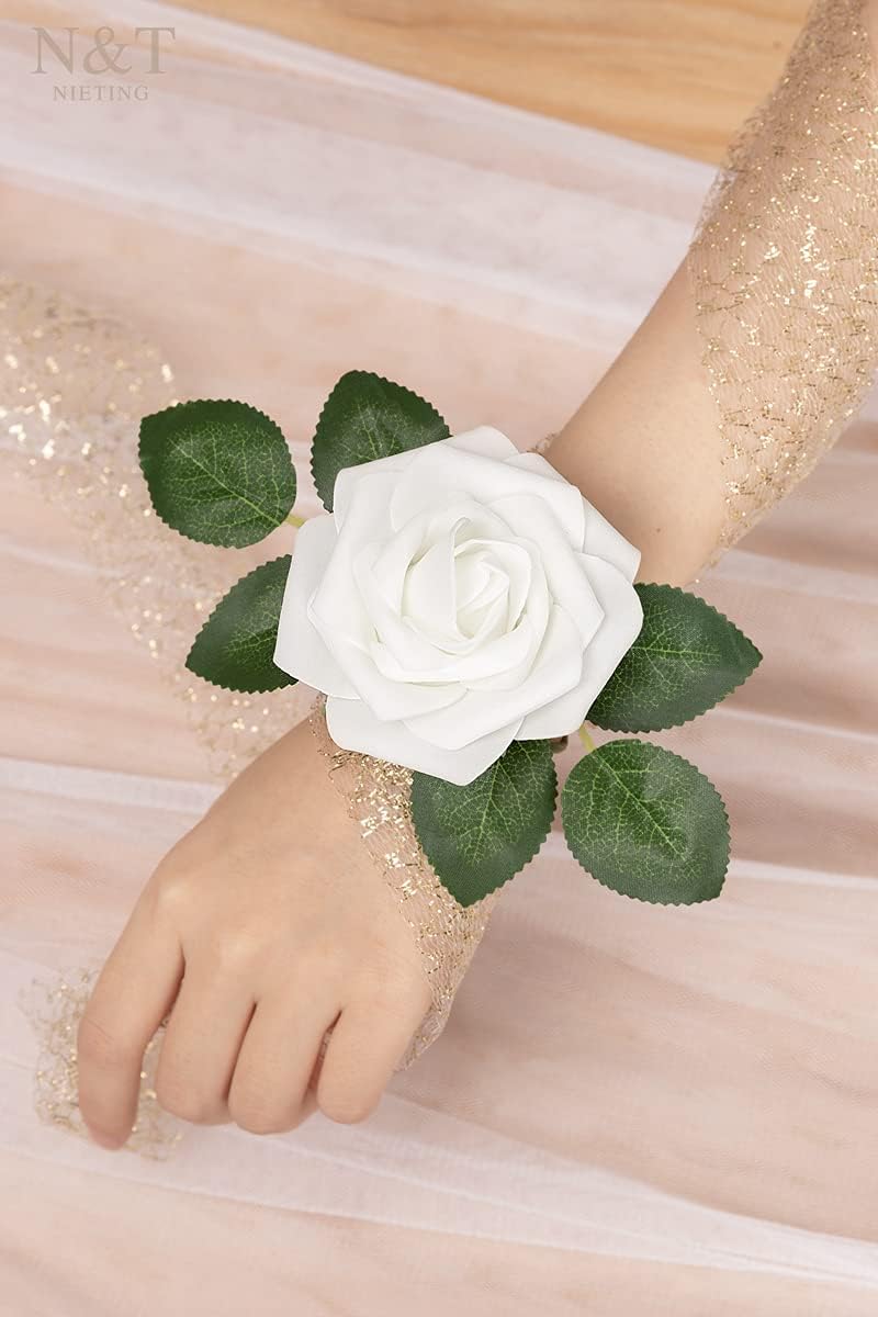 N&T NIETING Artificial Flowers 50pcs Real Touch White Flowers Artificial Roses for Decoration for