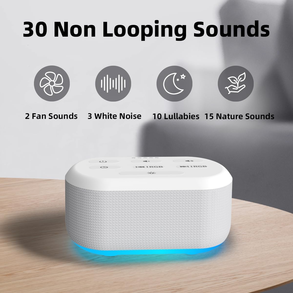White Noise Machine Sound Machine 30 Soothing Sounds Brown Noise Machine with 12 Night Light Colors