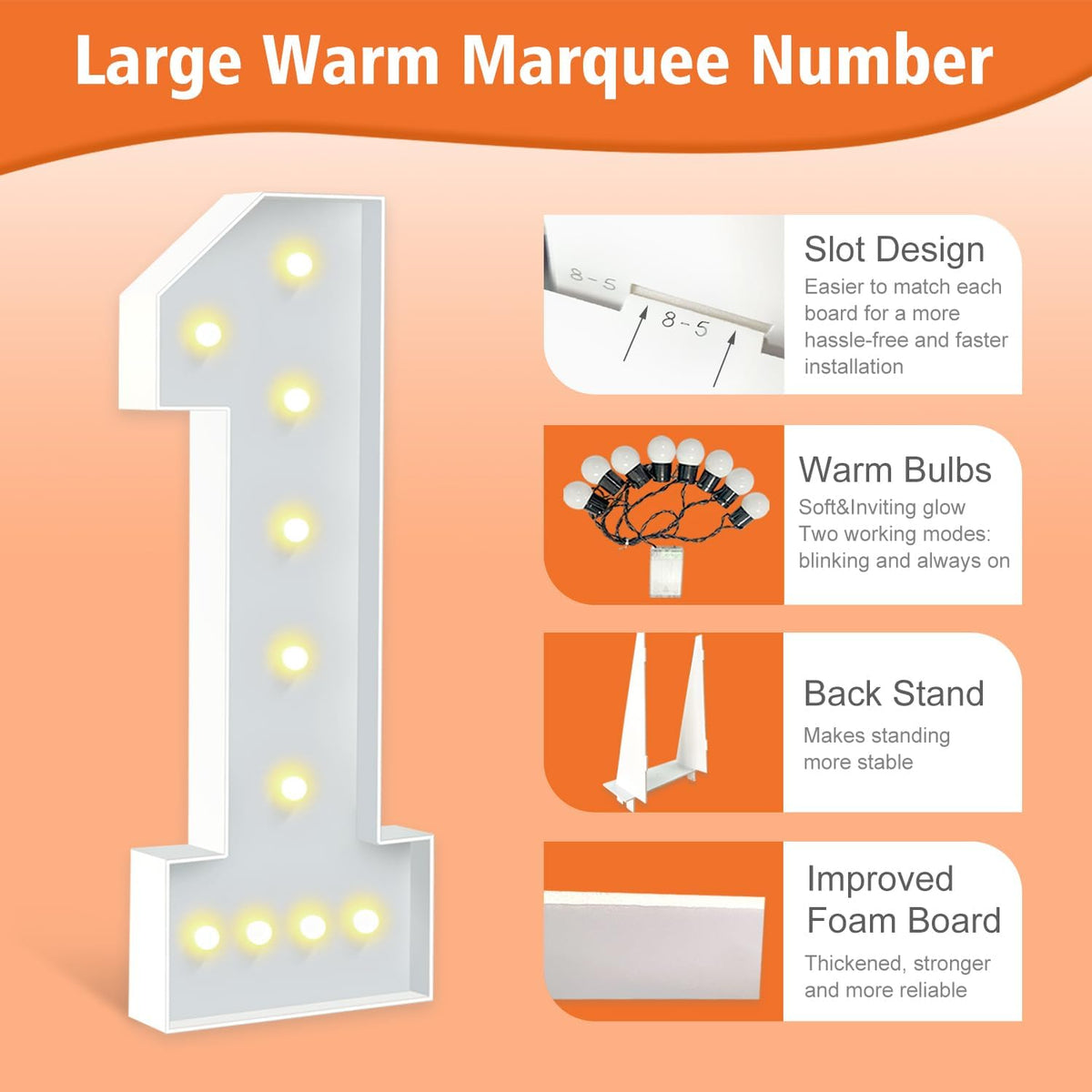 4FT Marquee Light Up Numbers, LED Giant Mosaic Numbers 1 for Balloons 1st 12th 16th Birthday