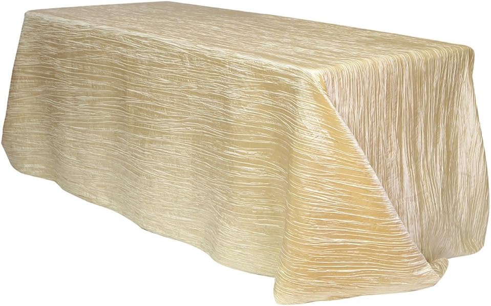 YOUR CHAIR COVERS - 90 x 156 inch Rectangular Crinkle Taffeta Tablecloth - Champagne, Rectangle