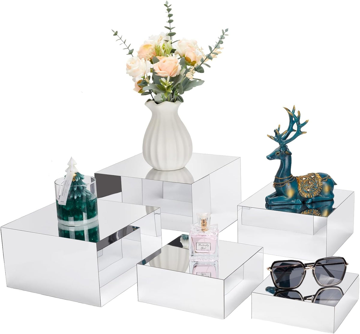 Acrylic Risers for Display 5 Pcs, Food Risers for Party Silver Acrylic Risers Display Stands