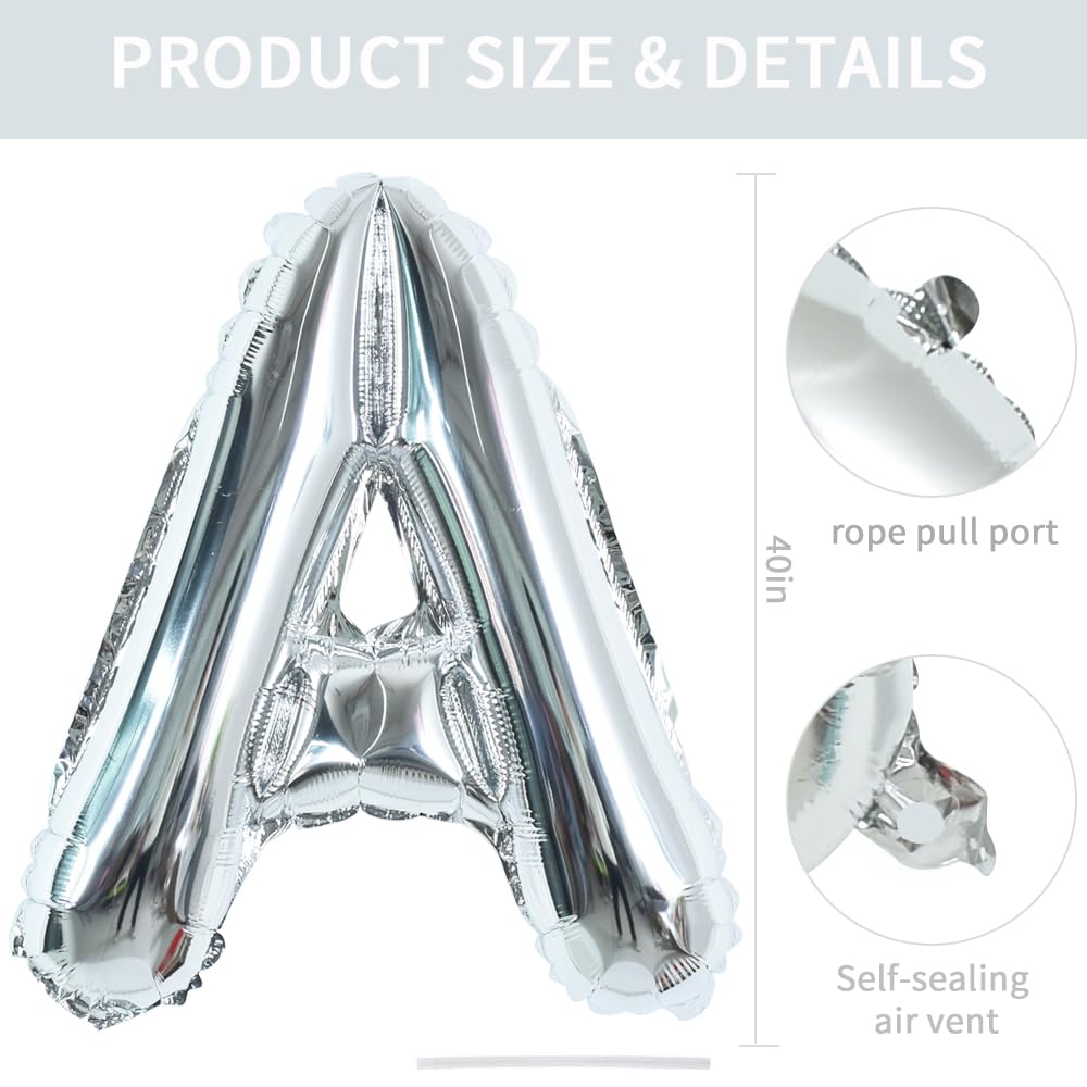 TONIFUL 40 Inch Large Silver Letter A Foil Balloons Alphabet Balloons