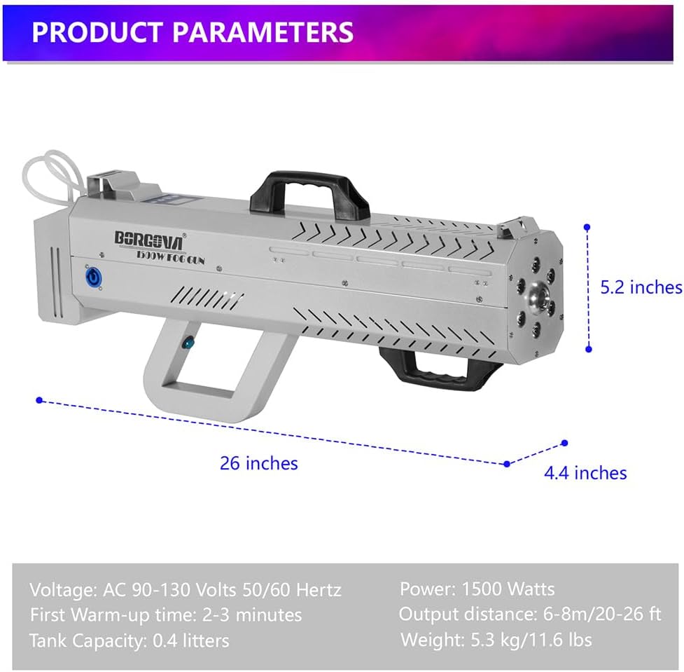 Smoke Gun for Party, 1500W Handheld Fog Machine Cannon with Color - Changing Lights, Perfect for