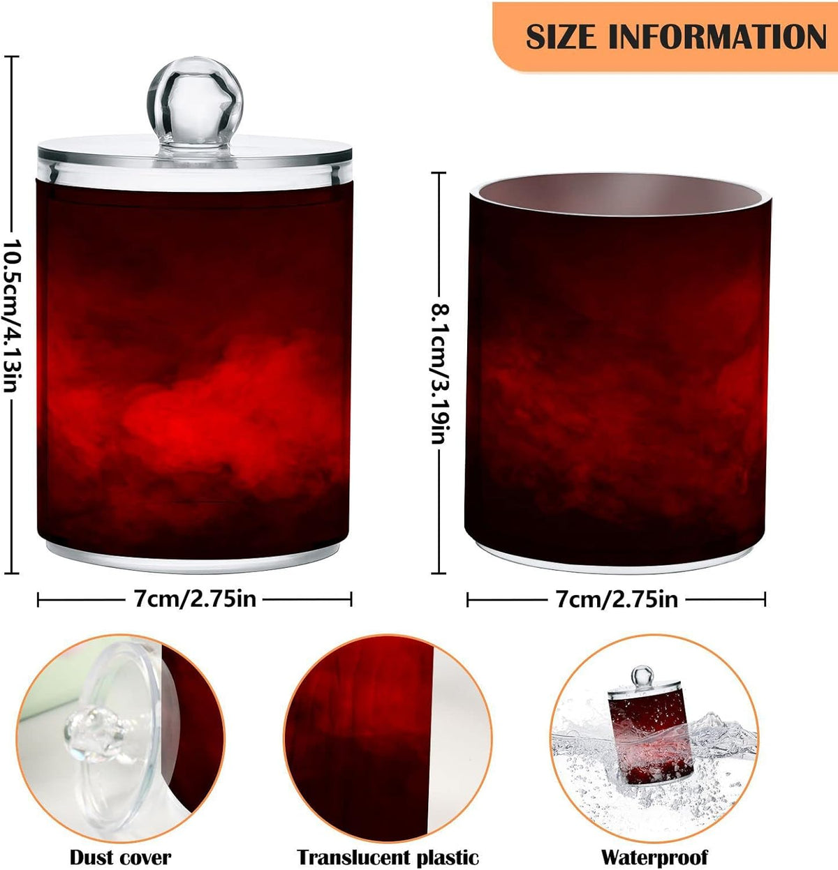 Gredecor 4 Pack Qtip Holder Clear Red Apothecary Jars with Lids Plastic Acrylic Bathroom Jars