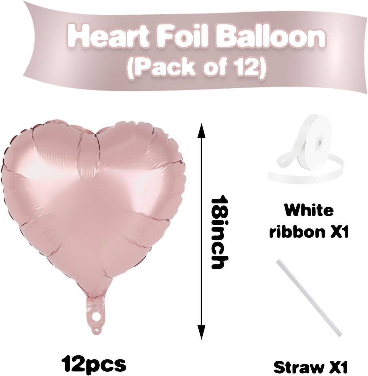 Baby Pink Heart Balloons,12Pcs 18 Inch Pastel Pink Foil Love Heart Shaped Balloons for Girl Party