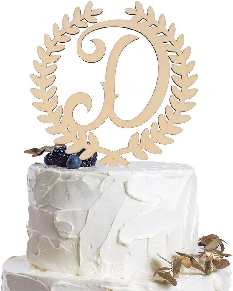LINGTEER Personalized Inital Letter D Wooden Cake Topper Perfect for Birthday Rustic Wedding