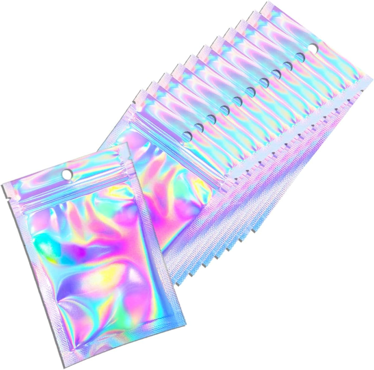100 Pcs Holographic Resealable Packaging Bags for Small Business Supplies, Cute Small Color Smell