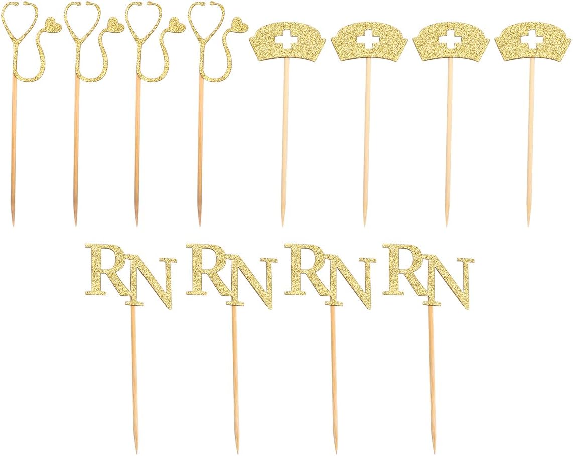 Cupcakes Cupcake Topper 24pcs Cupcake Toppers for Rn Themed Graduation Party Supplies Golden