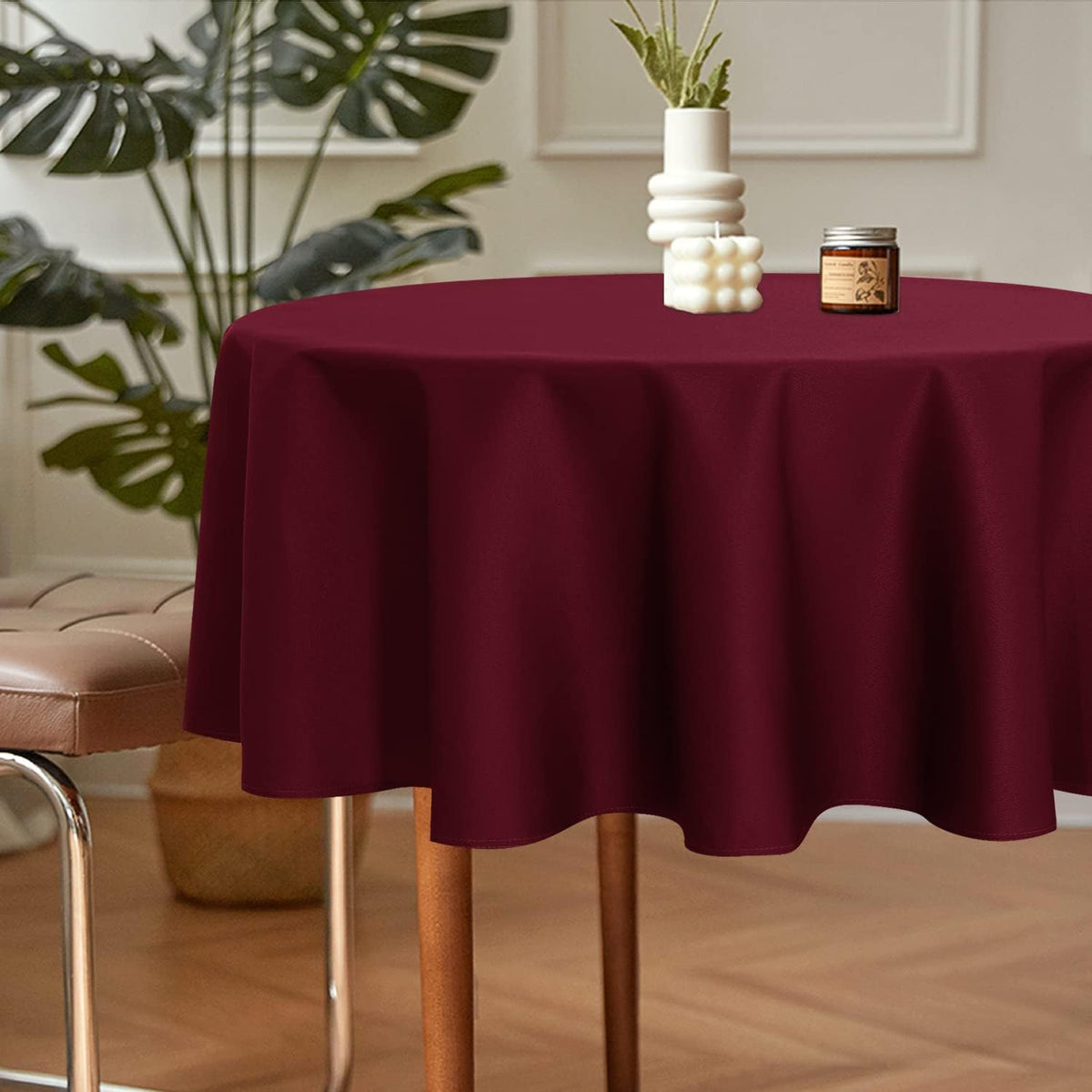 sancua 2 Pack Round Tablecloth 60 Inch Burgundy, Stain and Wrinkle Resistant Table Cloth - Washable