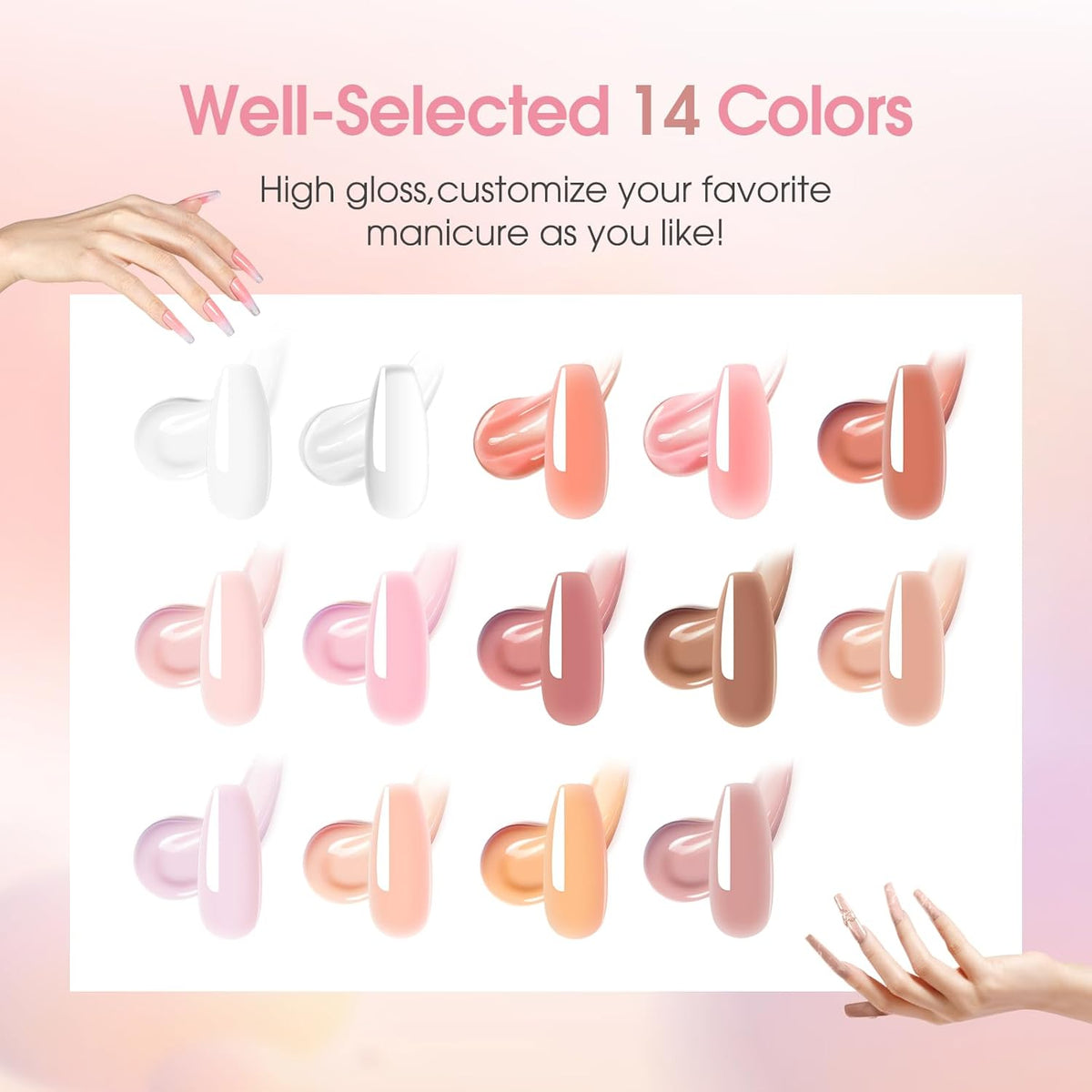 ROSALIND Poly Nail Gel Kit -14 Colors +72 Nail Art Accessories kit Nude Pink Poly Nails Gel Kit