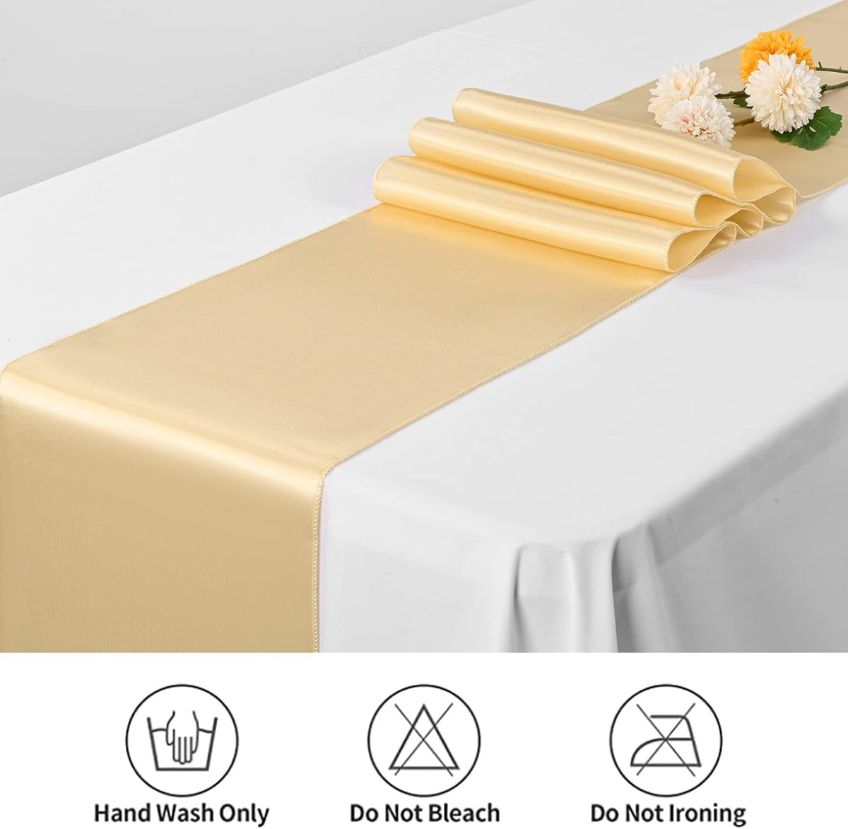 12 Pack Champagne Gold Satin Table Runner,12 x 108 inch Long Premium Smooth Table Runner for