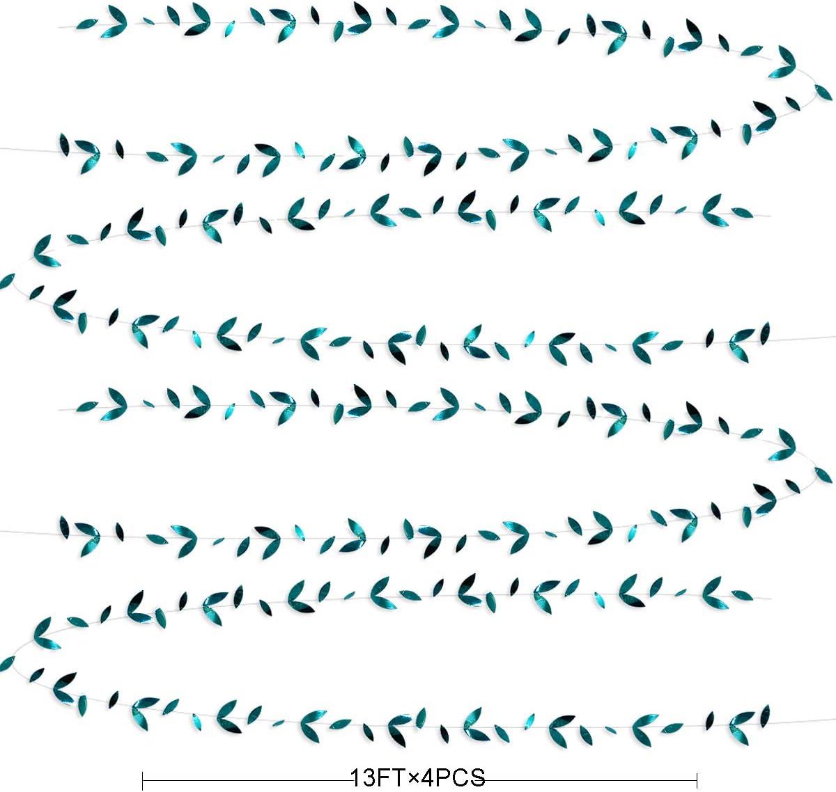 PinkBlume 52 Ft Dark Green Leaf Garland, Emerald Turquoise Paper Hanging Leaves Streamer, Teal Aqua