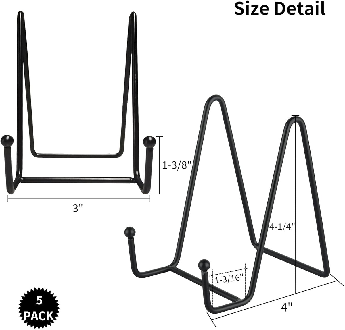 IBosins 5 Pack 4 Inch Plate Holder Display Stands, Metal Black Frame Stand for Picture, Book, Photo