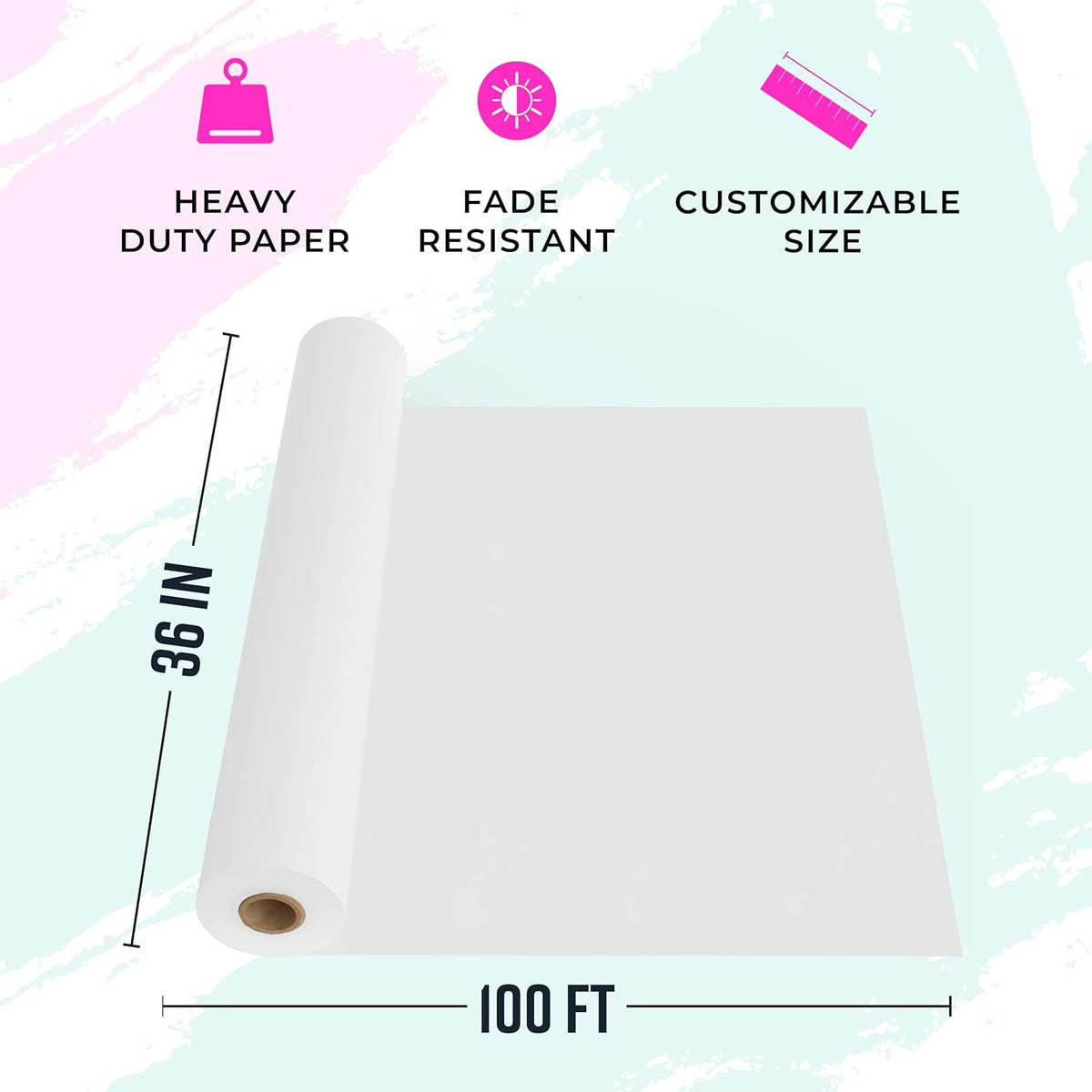 Bryco Goods White Kraft Paper Roll - 36” x 100’ (1200”) - Made in USA - Banner Paper for Painting
