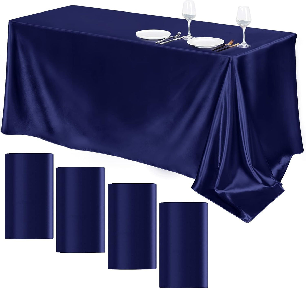 TURSTIN 4 Packs Satin Tablecloth 102 x 58 Inch Overlay Satin Table Cover Rectangle Bright Silk