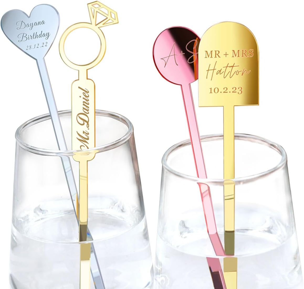 20Pcs Personalized Acrylic Stir Sticks,Custom Cocktail Swizzle Sticks Bar Drinks Mixing Rod for