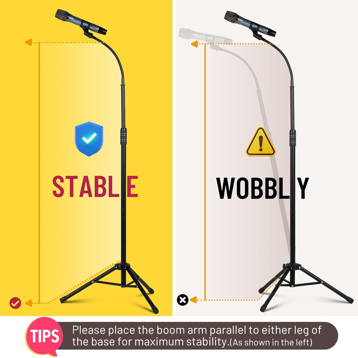 CAHAYA Dual-use Tripod Microphone Stand with Phone Holder Gooseneck Floor Mic Stand Portable with