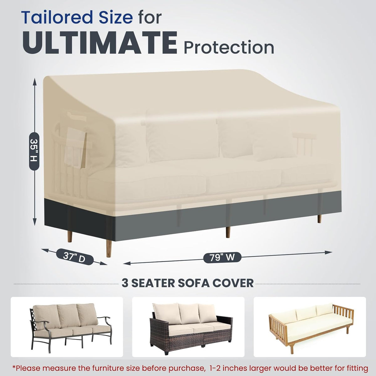 Extra Heavy Duty Outdoor Couch Cover Waterproof Up to 8000pa, Large 3-Seater Patio Sofa Cover, Lawn