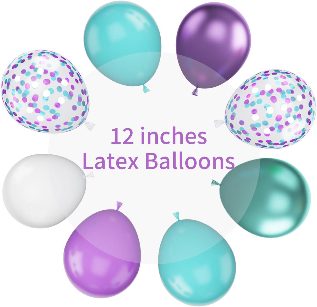 Mermaid Balloons, 12 Inches Purple and Green Balloons Teal Purple White Metallic Confetti Green