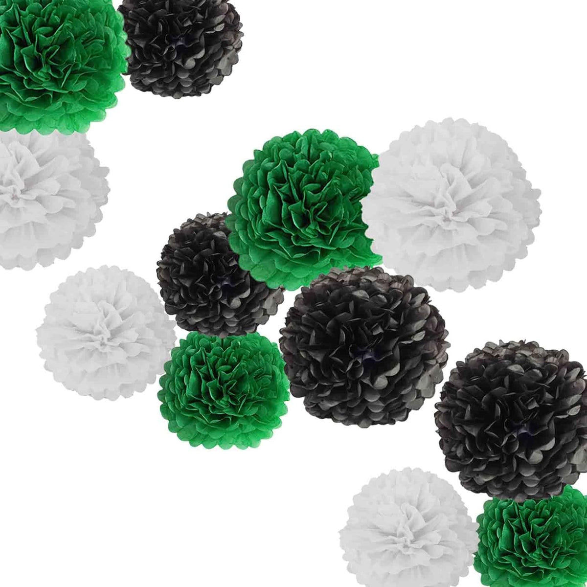 Black Green White Paper Pom Poms - Party Tissue Paper Flowers Balls - Party Hanging Decoration