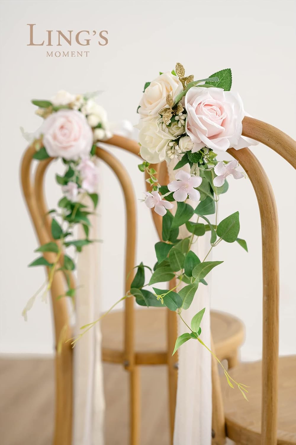 Ling's Moment 8pcs Wedding Artificial Aisle Pew Flowers Chair Decorations Arrangements with Chiffon