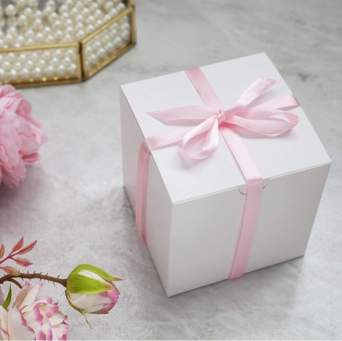 GEFTOL Small White Gift Box - 50 Pack, 4x4x4 inches, Fold & Assemble Paper Box for Bridesmaids
