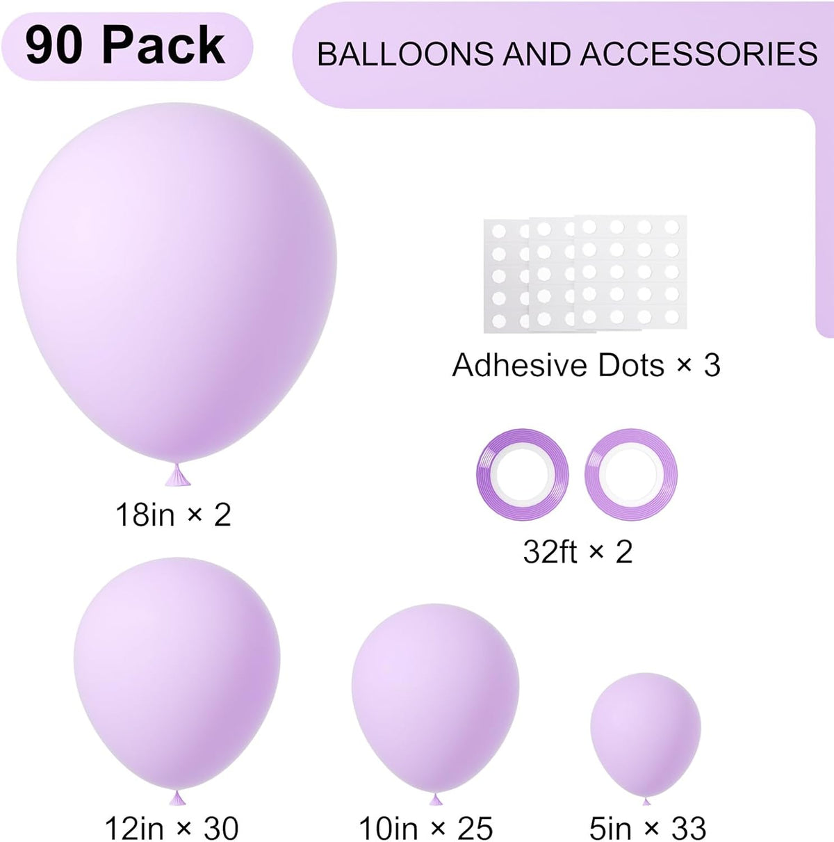 90pack Pastel Purple Balloons Different Size 18/12/10/5 Inch Pastel Purple Balloon Garland Arch Kit