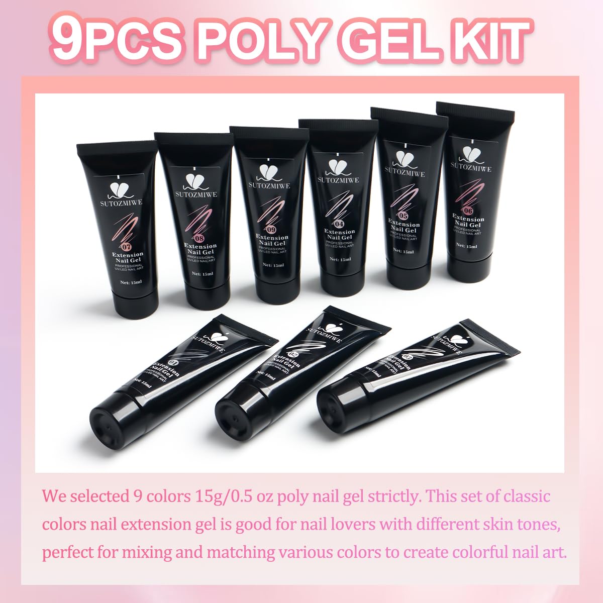 9 Colors Poly Extension Gel Nail Kit Clear Milky White Pink Nude Builder Gel for Nails Quick Dry