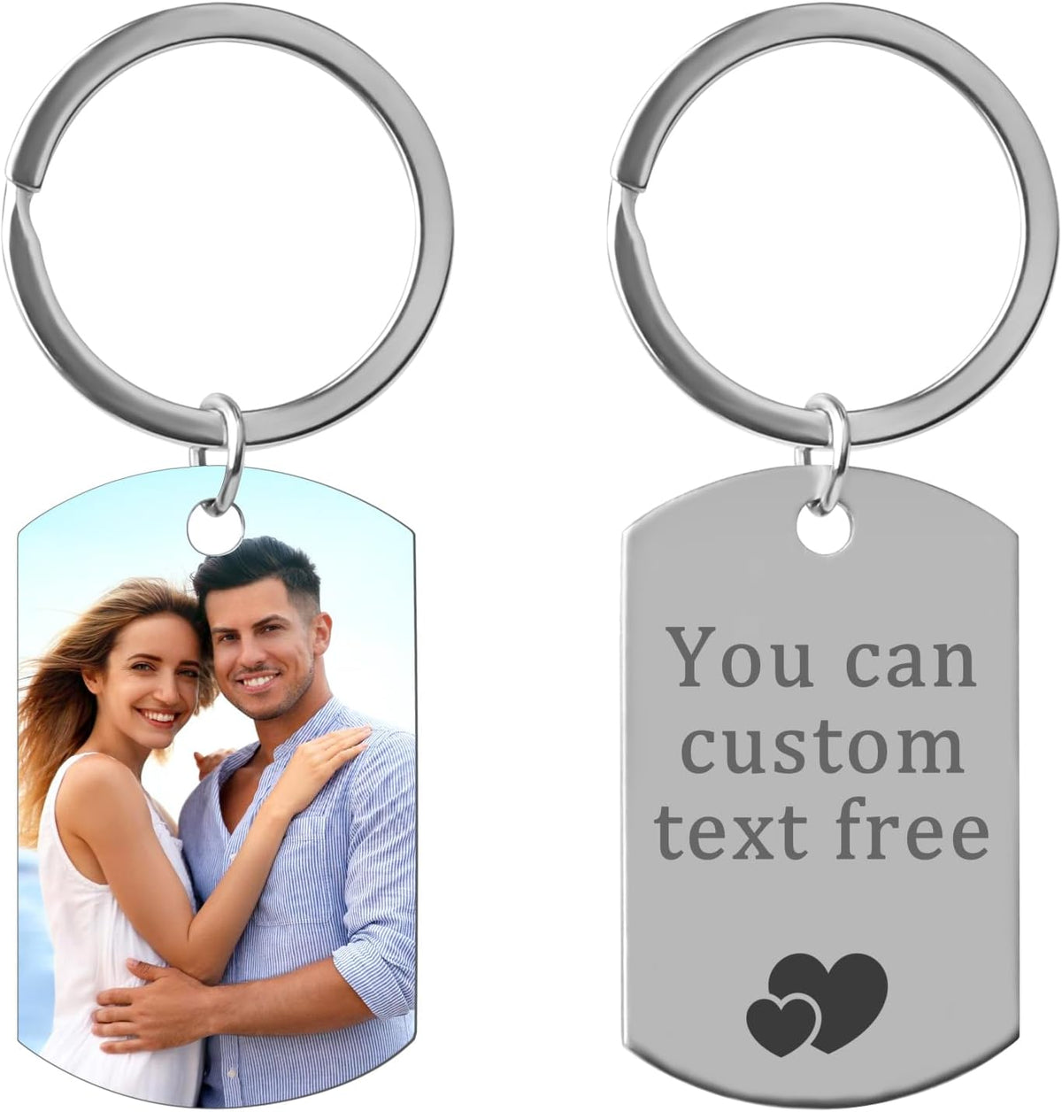 Double Side Custom Keychain with Picture Personalized Engraving Photo Text Customized Gifts for Men
