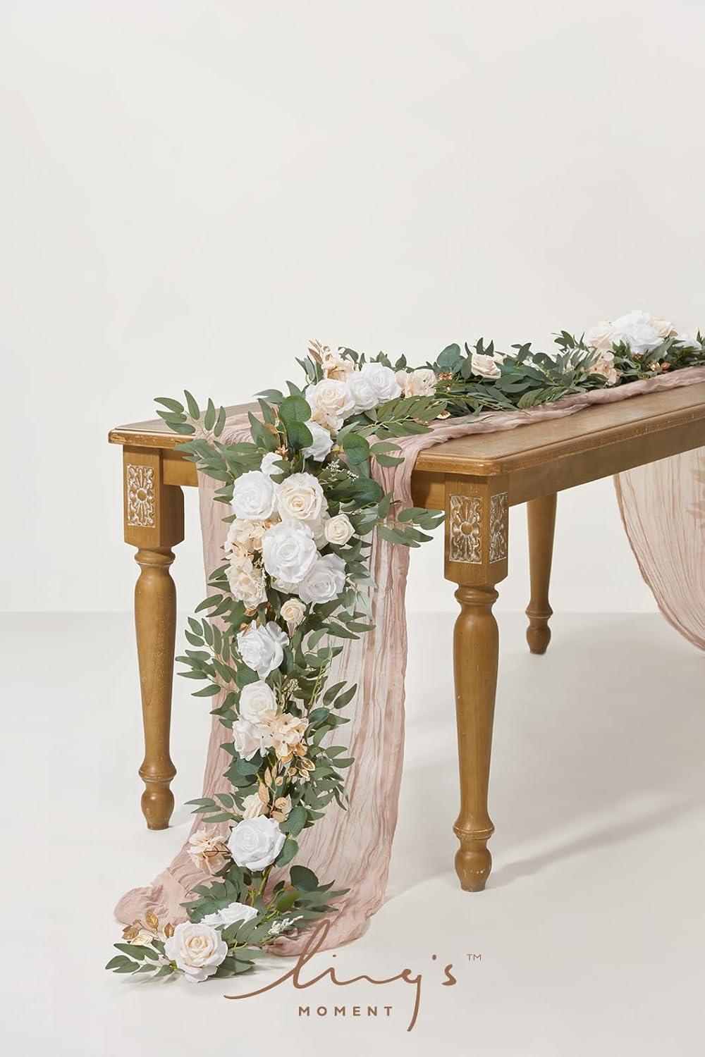 Ling's Moment Flower Garland - 6FT Eucalyptus & Rose - Sweetheart Table Decor for Wedding
