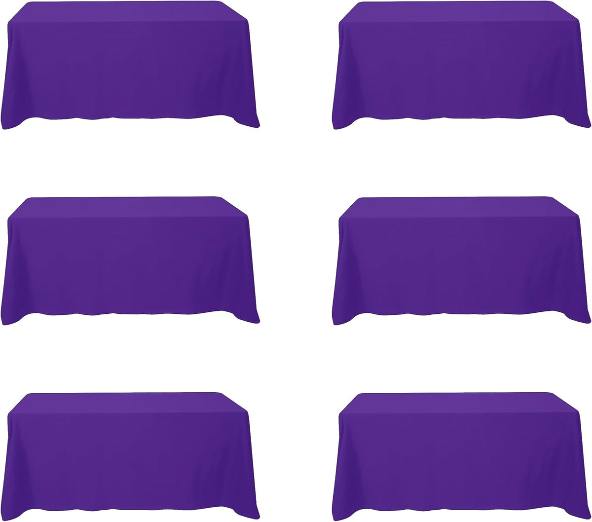 BRILLMAX 6 Pack Purple Tablecloths for 6 Foot Rectangle Tables 90 x 132 Inch - 6ft Rectangular Bulk
