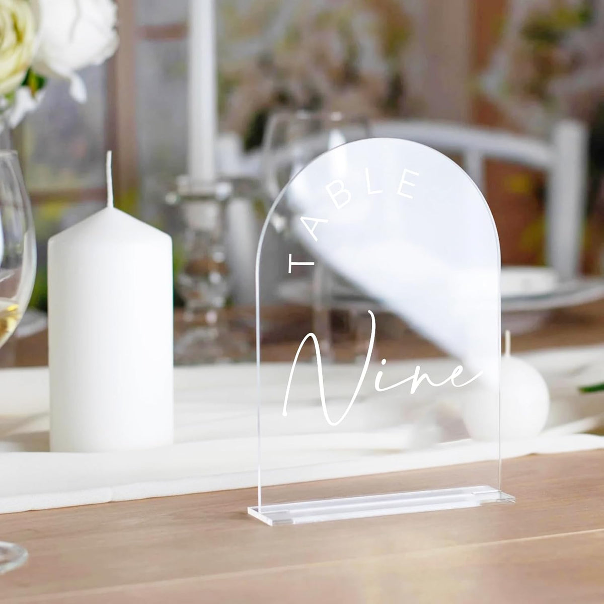JINMURY Clear Arch Wedding Table Numbers 1-10 with Stands, 5x7 Inch Acrylic Arch Sign with White