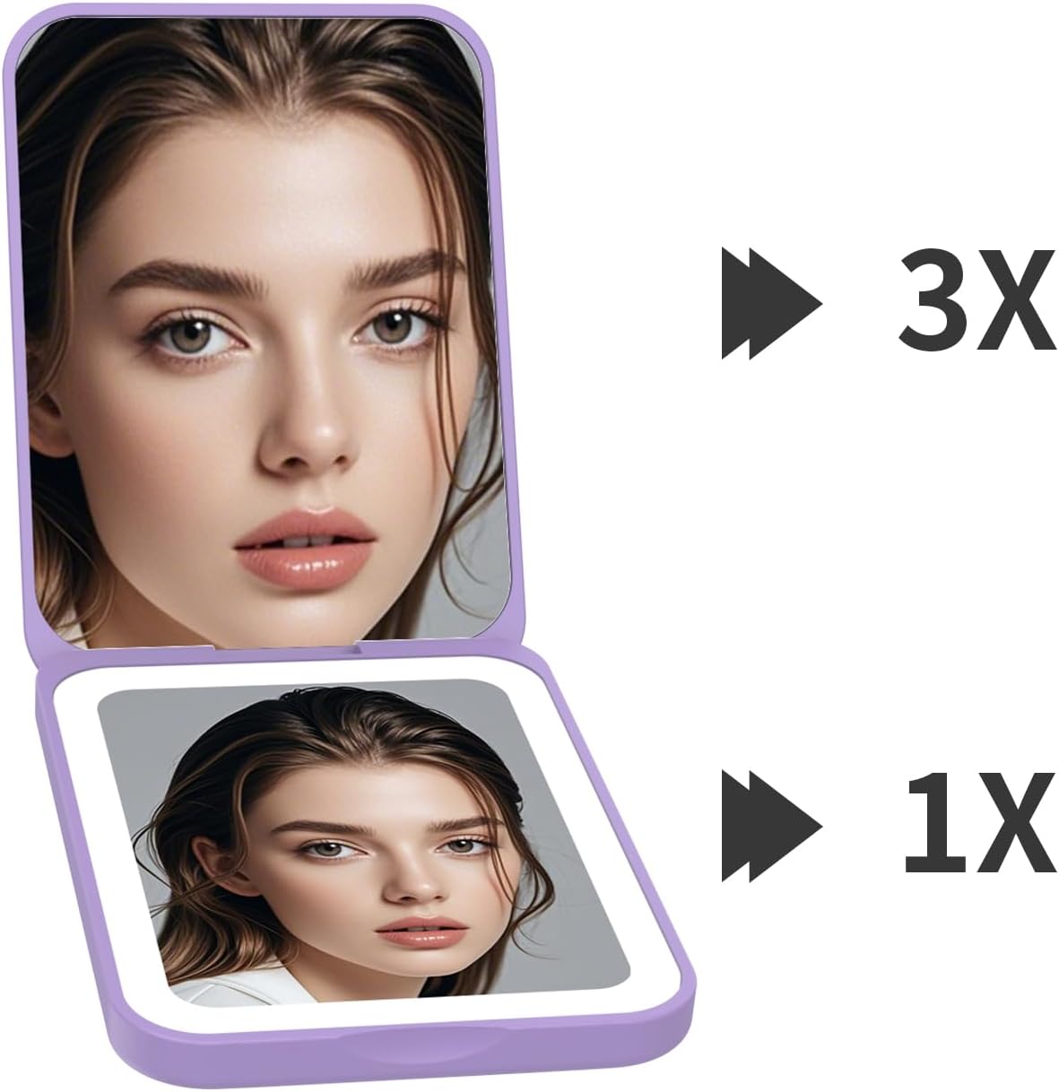 Kintion 2025 Pocket Mirror, Rechargeable Dimmable 3 Color Lighting 1X/3X LED Compact Travel Makeup