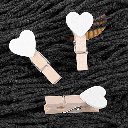 100 Pcs White Mini Wooden Heart Clothespins 3.5 cm with Spring Wooden Photo Paper Pegs Craft Clips