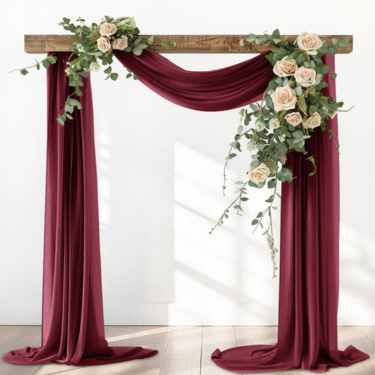 Burgundy Red Fall Thankgiving Elegant Arch Draping Fabric 2 Panels Outdoor 29" × 20Ft Sheer Chiffon