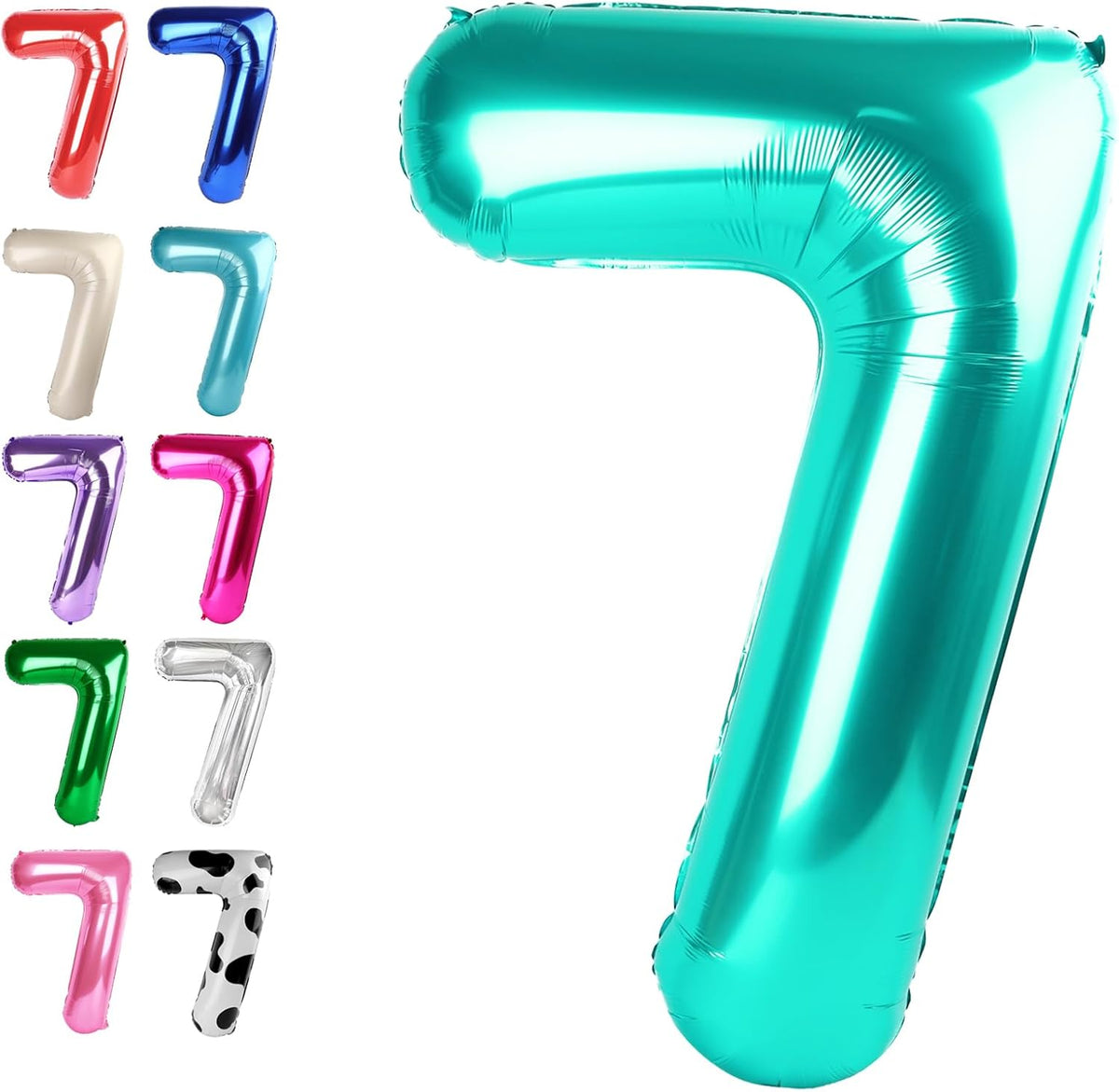 Digital Number 7 Teal Blue Birthday Balloon 40 Inch, Foil Balloons for 7 17 27 70 77 Party