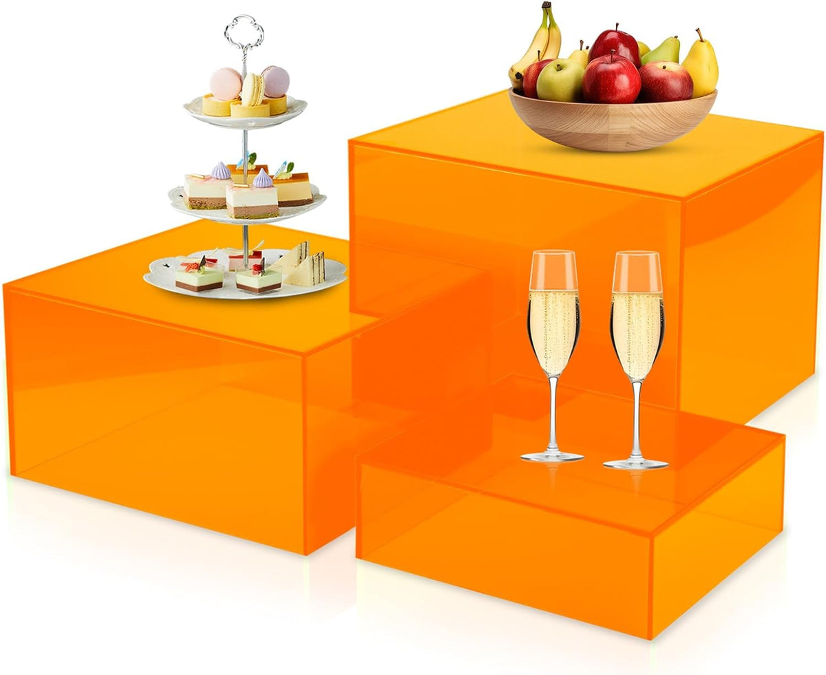 Orange Buffet Risers 3Pcs Acrylic Boxes Display Risers for Buffet Table Parties Weddings Catering