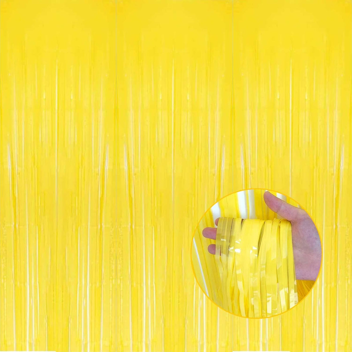 4 Pack Macaron Yellow Foil Fringe Curtain Backdrop, 3.28Ft x 8.2Ft Metallic Tinsel Foil Fringe