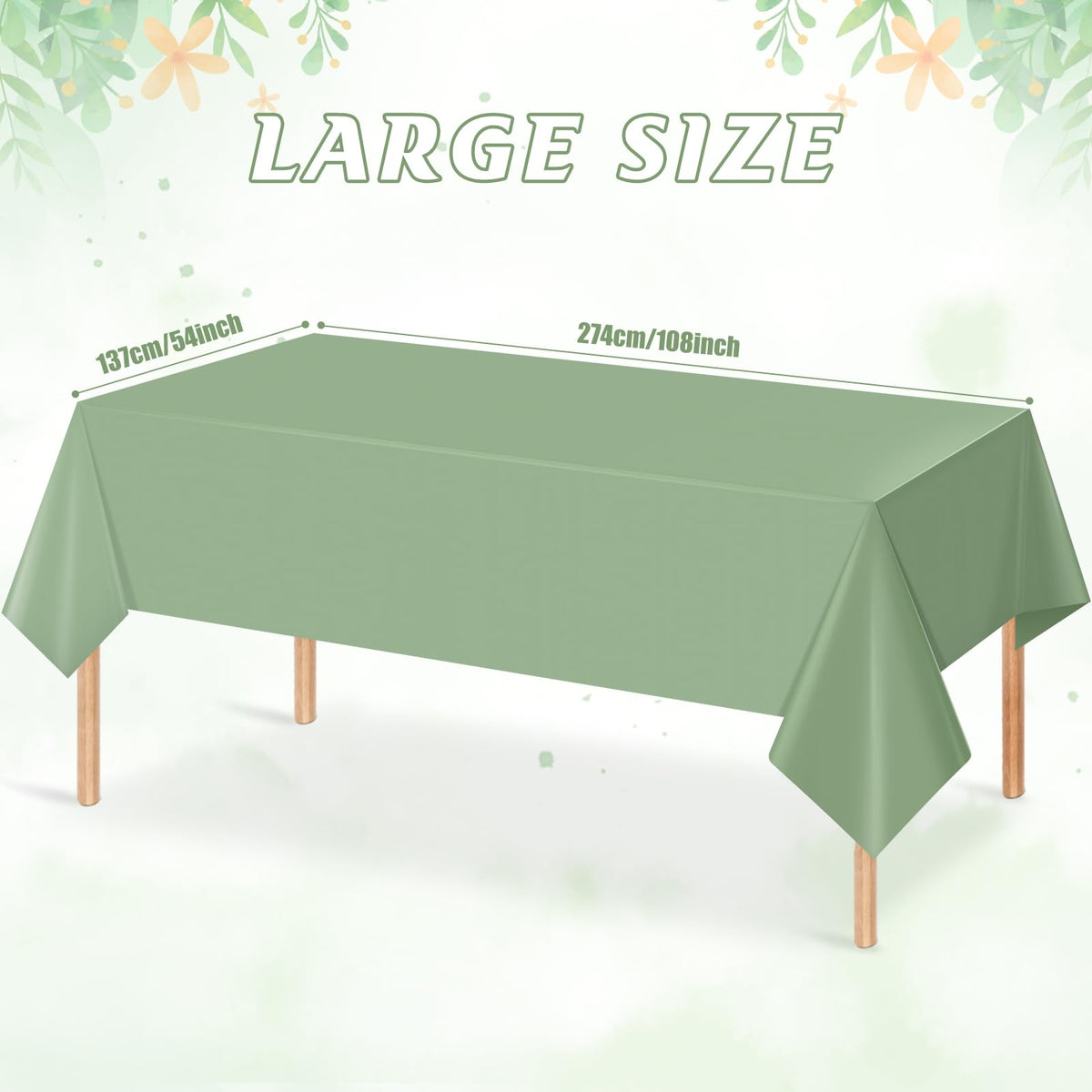 3Pack Sage Green Plastic Tablecloths for Rectangle Tables, Light Green Disposable Tablecloth