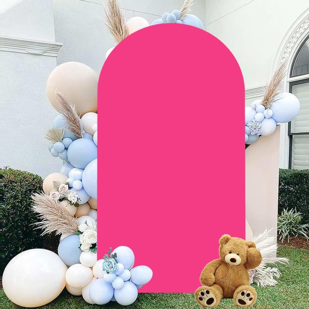 Hot Pink 7.2ft Arch Backdrop Cover - Round Top Chiara Double Sided for Wedding, Baby Shower