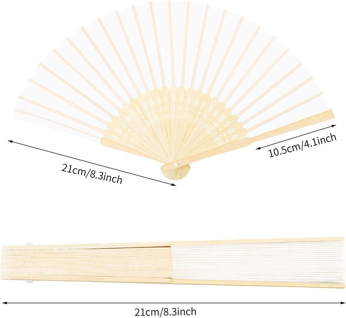 URATOT 36 Pieces White Folding Fans Silk Bamboo Folding Fans Handheld Fans for Wedding, Party