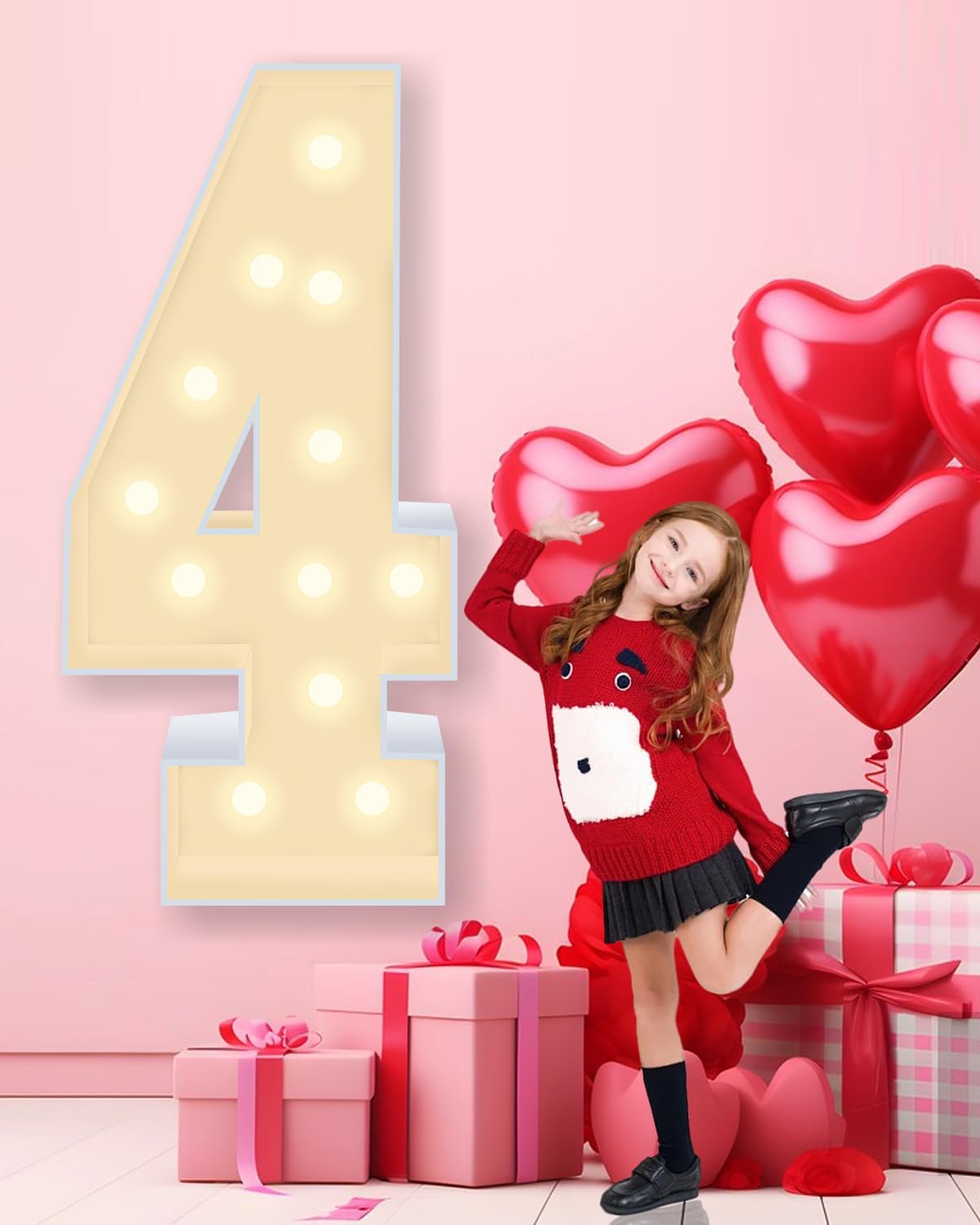 4FT Plastic Marquee Numbers 4 - Light up Numbers Are Made from Corrugated Plastic Board - Quick